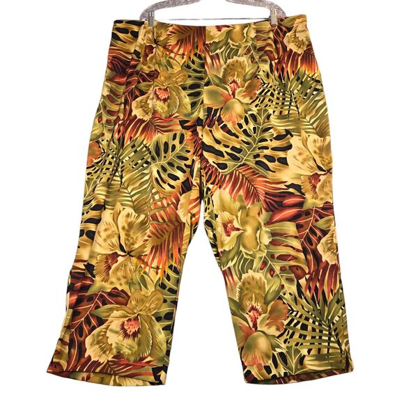 S.L. Fashions Womens Pants Size 24W Botanical Floral Elastic Waist Zipper - Picture 1 of 15
